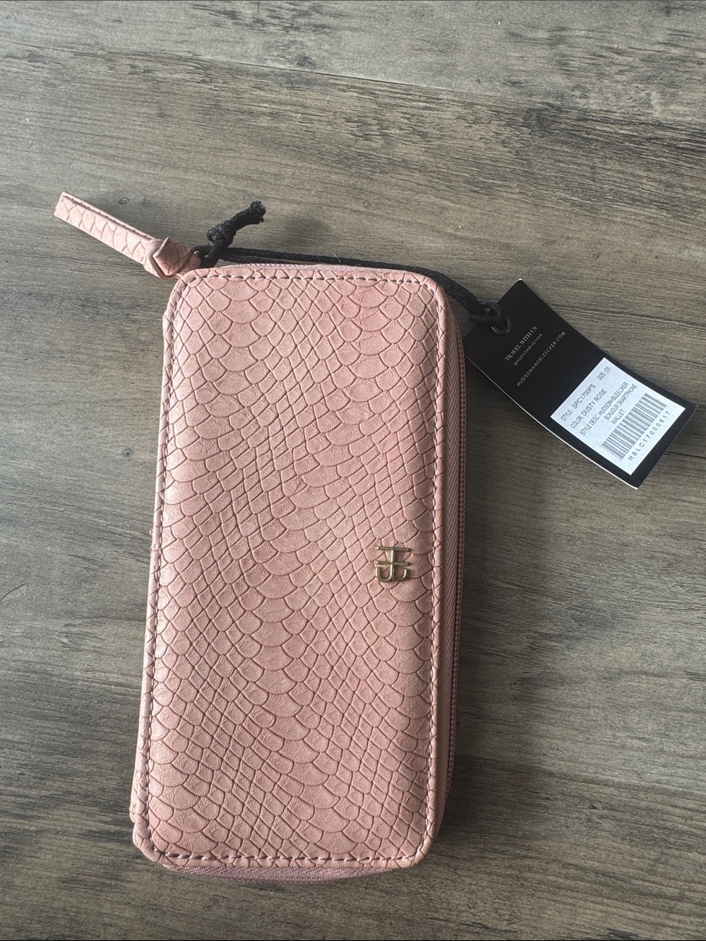 Blush Pink Snake-Embossed Zip Card & Key Holder